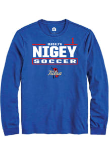 Madalyn Nigey Mens Blue Tulsa Golden Hurricane NIL Stacked Box Long Sleeve Player T Shirt