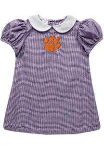 Vive La Fete Clemson Tigers Toddler Girls Purple Gingham Collar Short Sleeve Dress