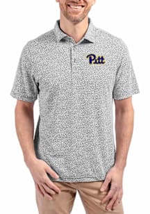 Mens Pitt Panthers Black Cutter and Buck Virtue Eco Pique Botanical Short Sleeve Polo Shirt