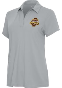 Womens Western Michigan Broncos Ash Antigua 2025 Hockey National Champions Era Short Sleeve Polo S..