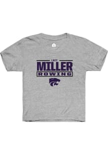 Lacy Miller Youth Grey K-State Wildcats NIL Stacked Box Short Sleeve Player T-Shirt