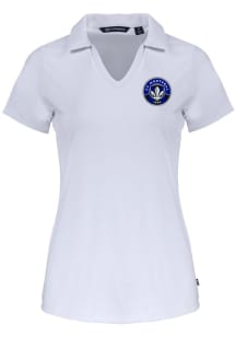 Cutter and Buck Montreal Impact Womens White Daybreak V Neck Short Sleeve Polo Shirt
