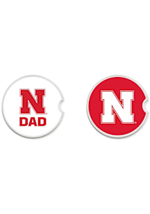 Nebraska Cornhuskers Dad Set of 2 Car Coaster - White