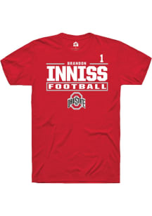 Brandon Inniss Rally Mens Red Ohio State Buckeyes NIL Stacked Box Player T Shirt