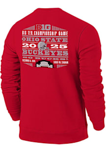 Ohio State Buckeyes Mens Red 2025 Big 10 Football Championships Long Sleeve Crew Sweatshirt