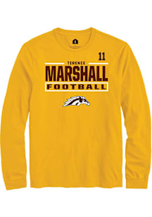 Terence Marshall Western Michigan Broncos Gold Football NIL Stacked Box Long Sleeve Player T Shirt