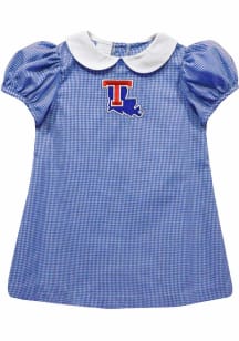 Vive La Fete Louisiana Tech Bulldogs Baby Girls Blue Gingham Collar Short Sleeve Dress