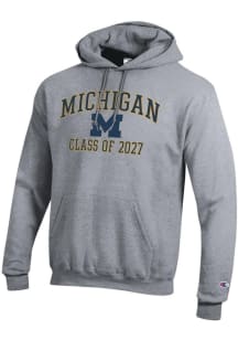Mens Michigan Wolverines Grey Champion Font Class of 2027 Powerblend Hooded Sweatshirt