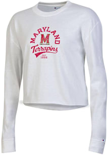 Champion Maryland Terrapins Womens White Boyfriend LS Tee