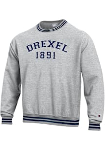 Mens Drexel Dragons Navy Blue Champion Ribbed Reverse Weave Crew Sweatshirt