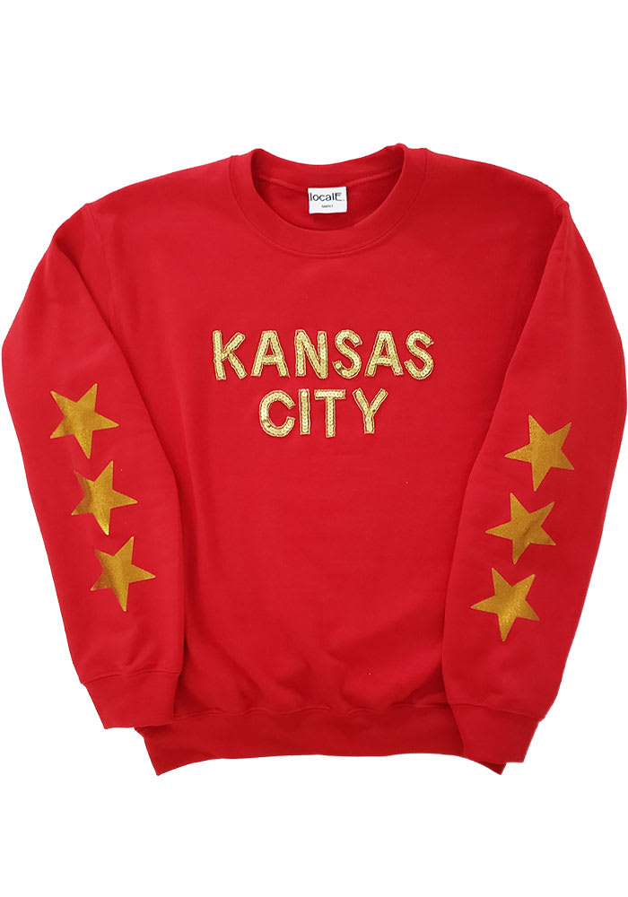 localE Kansas City Women's Red Sequins Wordmark Unisex Long Sleeve Crew Sweatshirt
