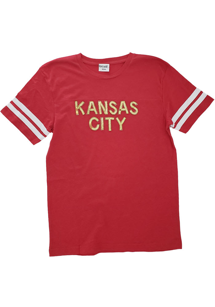 localE Kansas City Women's Red Sequins Wordmark Unisex Short Sleeve T-Shirt