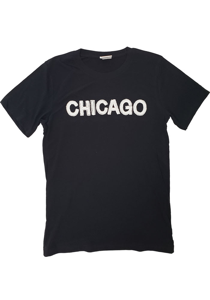 localE Chicago Women's Sequins Wordmark Black Unisex Short Sleeve T-Shirt