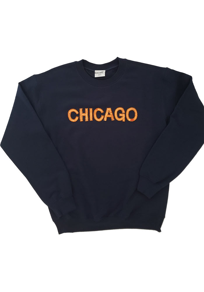 localE Chicago Women's Navy Sequins Wordmark Unisex Long Sleeve Crew Sweatshirt