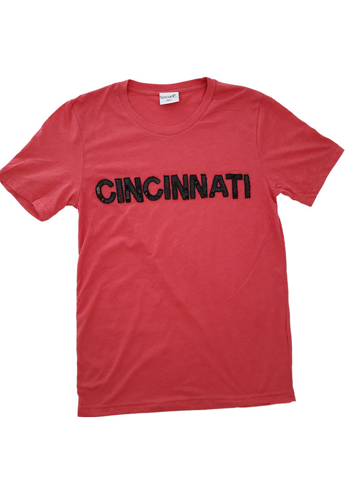 localE Cincinnati Women's Red Sequins Wordmark Unisex Short Sleeve T-Shirt