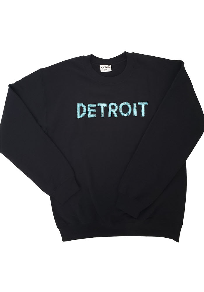 localE Detroit Women's Sequins Wordmark Black Unisex Long Sleeve Crew Sweatshirt