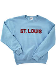 localE St. Louis Women's Light Blue Sequins Wordmark Unisex Long Sleeve Crew Sweatshirt