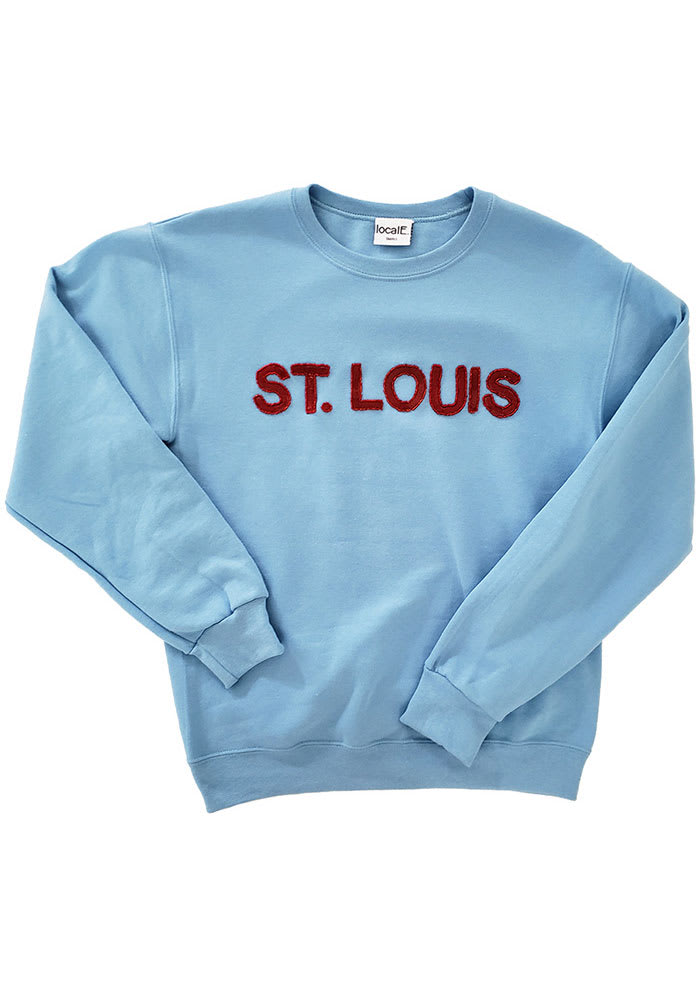 localE St. Louis Women's Light Blue Sequins Wordmark Unisex Long Sleeve Crew Sweatshirt