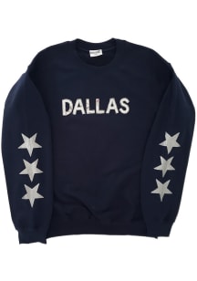 localE Dallas Women's Navy Sequins Wordmark Unisex Long Sleeve Crew Sweatshirt
