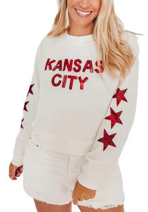 LocalE Kansas City Womens White Sequins Wordmark Crew Sweatshirt