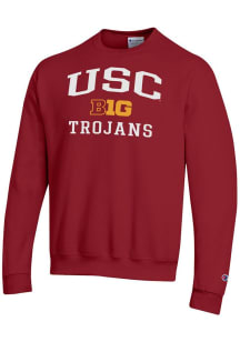 Mens USC Trojans Red Champion Big Ten Powerblend Crew Sweatshirt