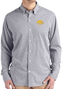 Cutter and Buck Iowa Hawkeyes Mens Black Gingham LS Woven Long Sleeve Dress Shirt