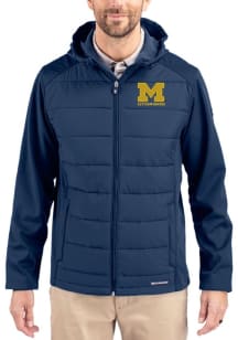Cutter and Buck Michigan Wolverines Mens Letterwinners M Club Evoke Hood Heavyweight Jacket - Blue