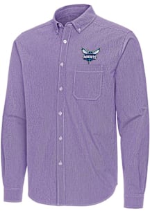 Antigua Charlotte Hornets Mens Purple Porter Long Sleeve Dress Shirt