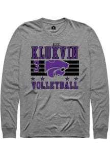 Alex Klukvin Mens Grey K-State Wildcats NIL Striped Long Sleeve Player T Shirt