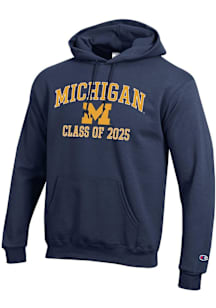 Champion Michigan Wolverines Mens Navy Blue Class of 2025 Text Powerblend Long Sleeve Hoodie