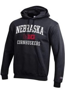 Mens Nebraska Cornhuskers Black Champion Big Ten Powerblend Hooded Sweatshirt
