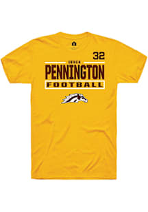 Derek Pennington Western Michigan Broncos Gold Football NIL Stacked Box Short Sleeve Player T Shir..