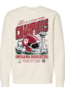 Something Inked Indiana Hoosiers Mens Ivory 2026 Peach Bowl Champions Trophy Long Sleeve Crew Swea..