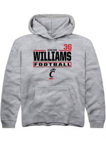Xavier Williams Rally Youth Grey Cincinnati Bearcats NIL Stacked Box Long Sleeve Player Hoodie