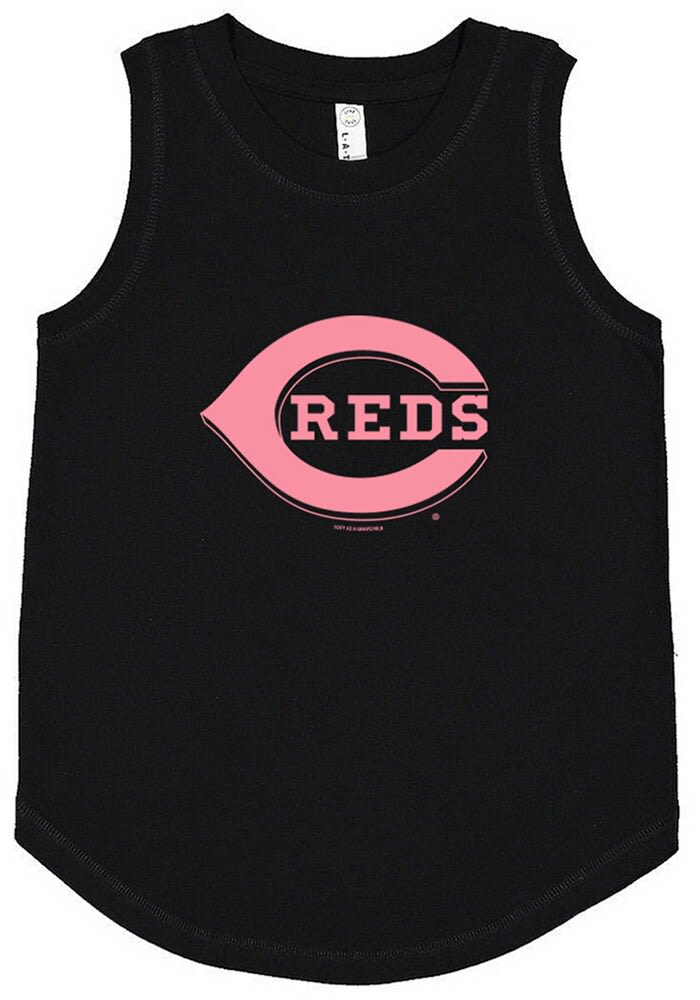 Cincinnati Reds Girls BLACK Pink Primary Logo Short Sleeve