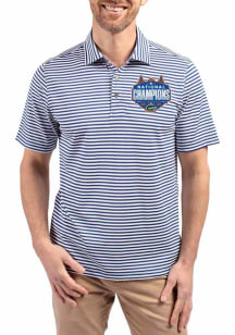 Cutter and Buck Florida Gators Mens Blue 2025 National Champions Virtue Eco Pique Stripe Short Sle..