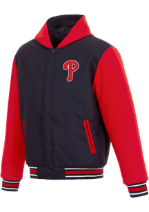 Philadelphia Phillies Mens Navy Blue Reversible Hooded Heavyweight Jacket