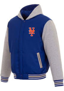 New York Mets Mens Blue Reversible Hooded Heavyweight Jacket