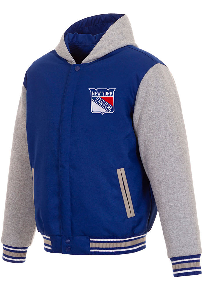 New York Rangers Mens Blue Reversible Hooded Heavyweight Jacket