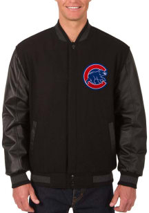 Chicago Cubs Mens Black Reversible Wool Leather Heavyweight Jacket