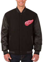Detroit Red Wings Mens Black Reversible Wool Leather Heavyweight Jacket