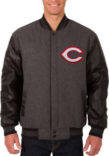Mens Cincinnati Reds Reversible Wool Leather Heavyweight Jacket - Grey