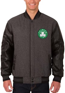 Mens Boston Celtics Reversible Wool Leather Heavyweight Jacket - Grey