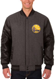 Golden State Warriors Mens Grey Reversible Wool Leather Heavyweight Jacket