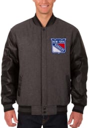 New York Rangers Mens Grey Reversible Wool Leather Heavyweight Jacket