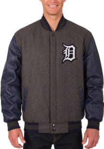 Detroit Tigers Mens Grey Reversible Wool Leather Heavyweight Jacket
