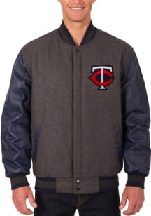 Minnesota Twins Mens Grey Reversible Wool Leather Heavyweight Jacket