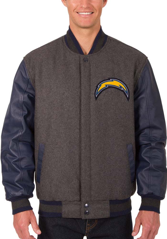 Los Angeles Chargers Mens Grey Reversible Wool Leather Heavyweight Jacket