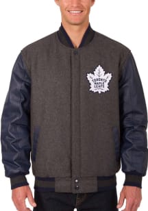 Toronto Maple Leafs Mens Grey Reversible Wool Leather Heavyweight Jacket