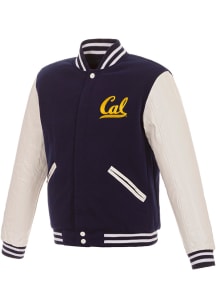 Cal Golden Bears Mens Navy Blue Reversible Fleece Faux Leather Medium Weight Jacket